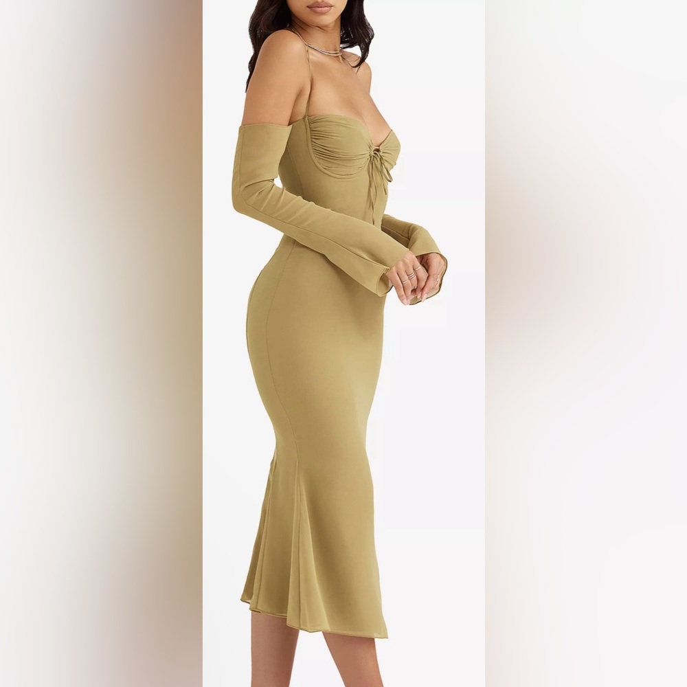 House of CB Olive Green Off-Shoulder Midi Dress